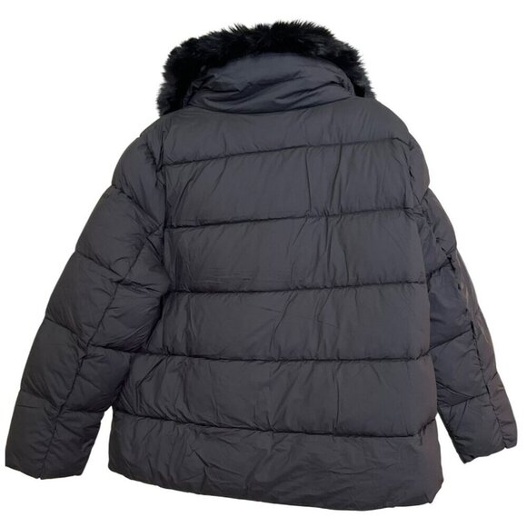 DKNY Black Down Puffer Jacket Faux Fur Winter Coat Sz XL NWT - Picture 6 of 7